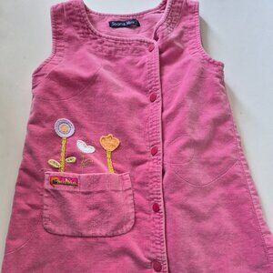 Vintage pink Souris-mini jumper dress button front velvelt size 6 embroidery